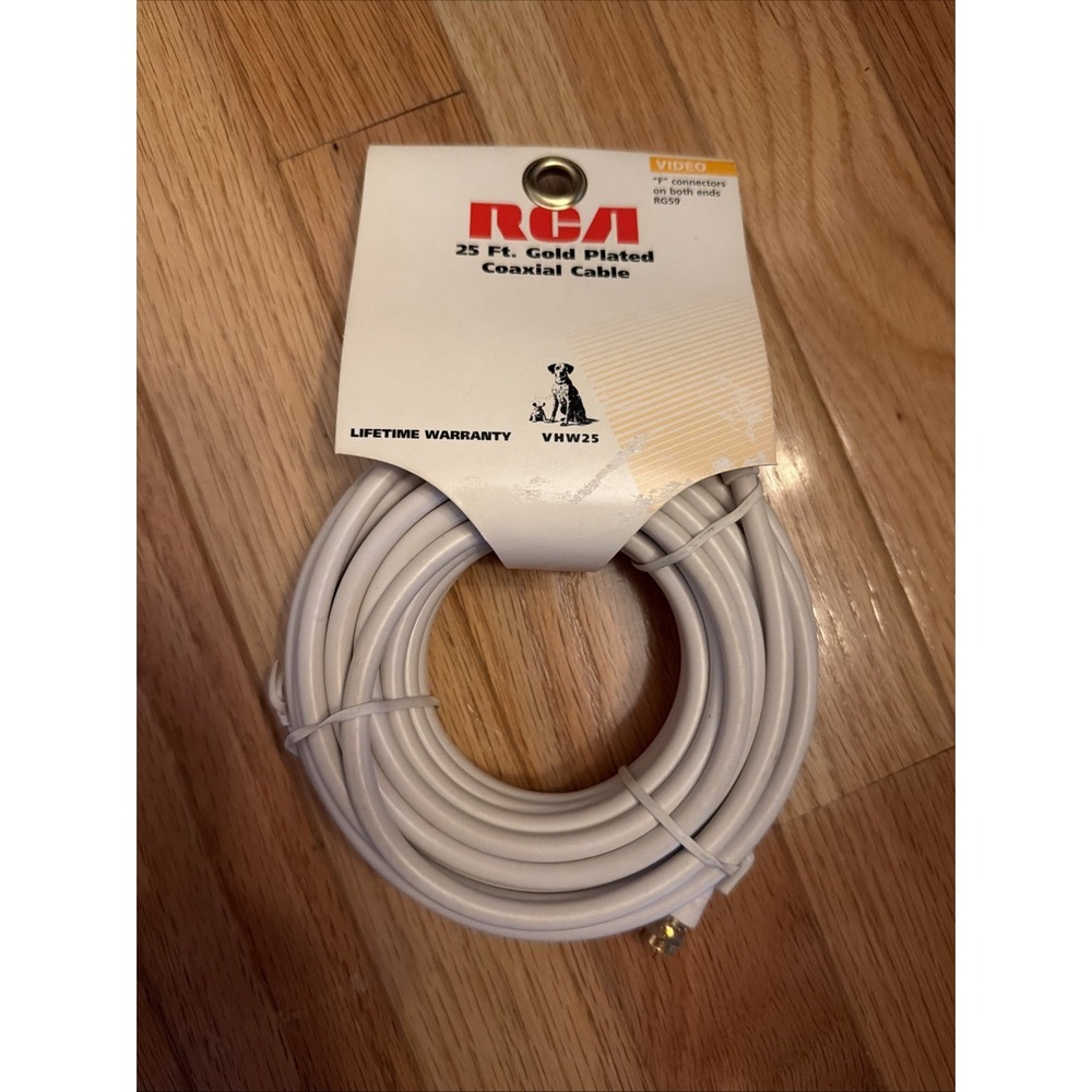 RCA Gold Plated RG59 Coax Cable Cord 25'‎ White F Connectors On Both Ends